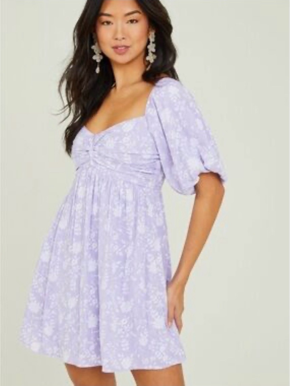 Altar'd State Jenni Twist Lavender Floral Coquette Babydoll Puff Sleeves Dress M
